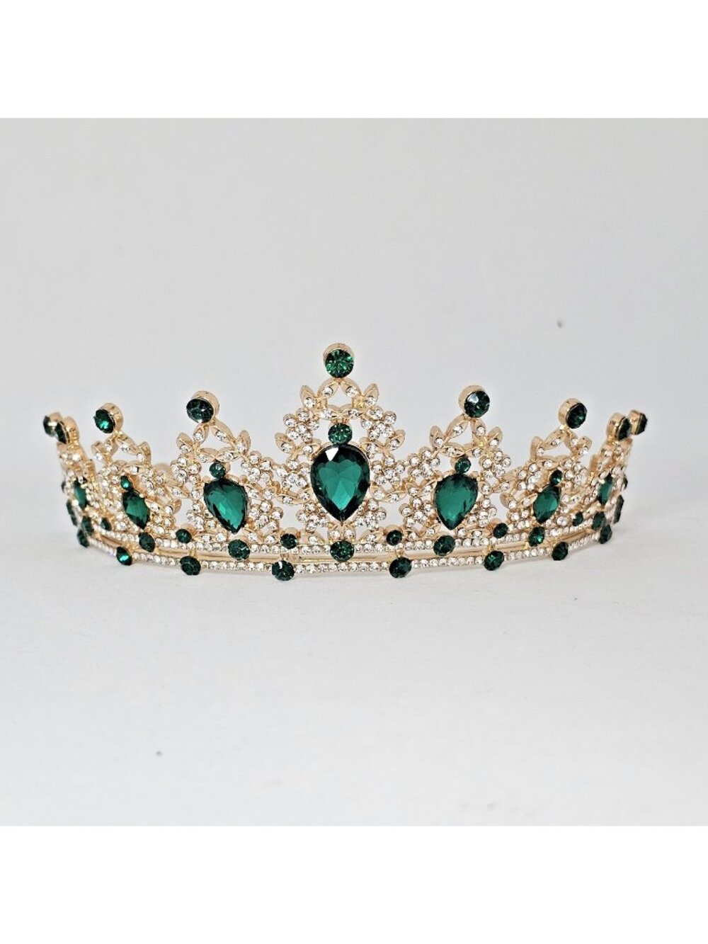 Green Crystal Gold Tiara Rhinestone Princess Crown Pageant Wedding Headpiece NEW